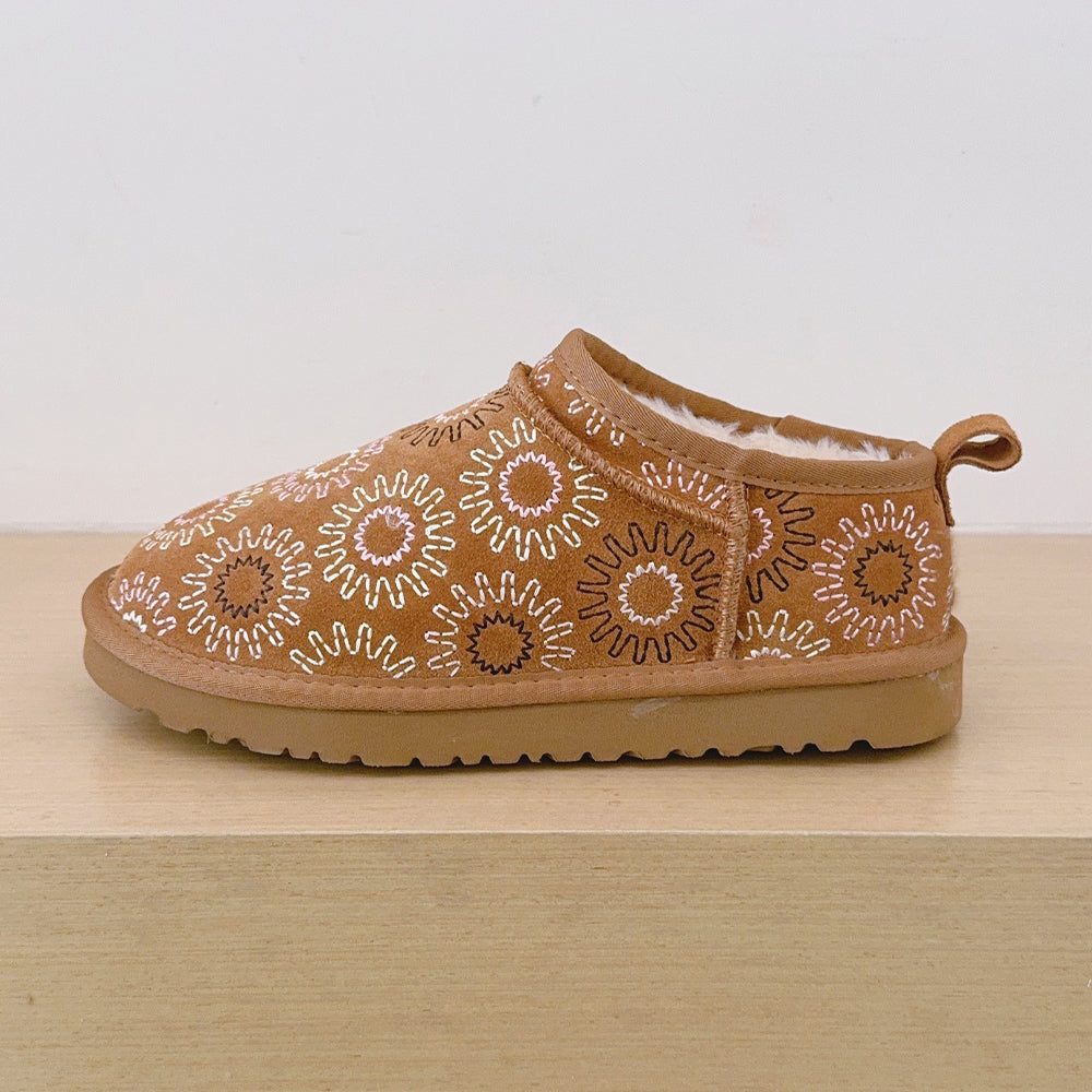 Women's new comfortable flat-bottomed embroidered snow boots