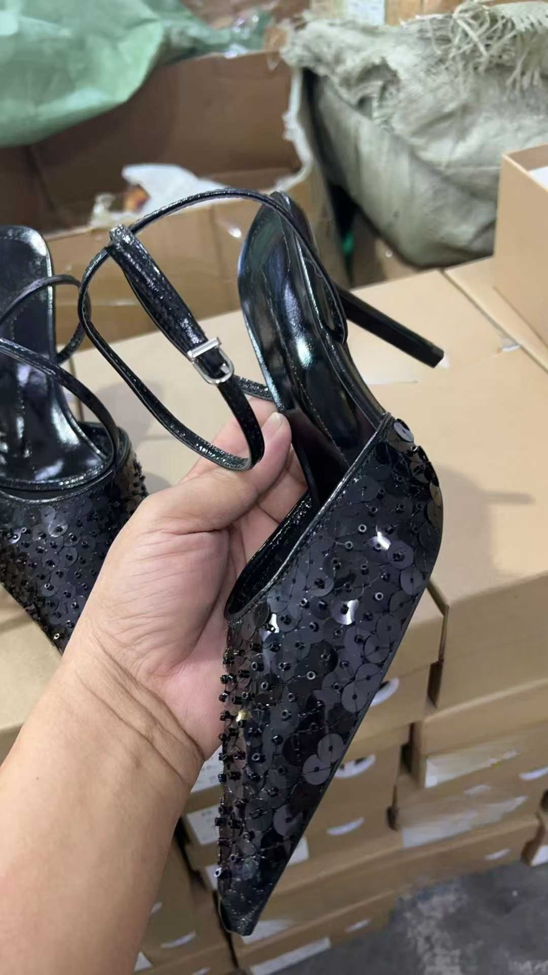 2026 New Style Elegant Sequined Pointed Toe Sandals for Women - High Heels