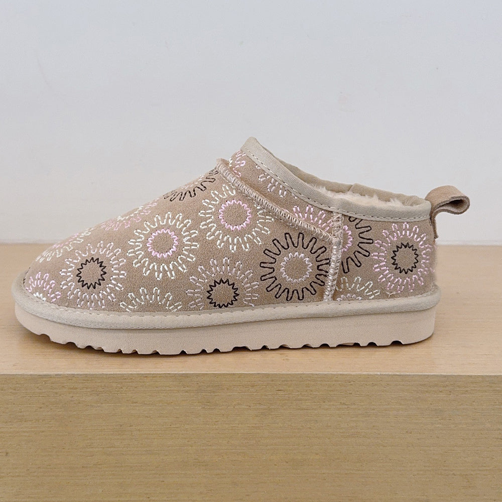 Women's new comfortable flat-bottomed embroidered snow boots