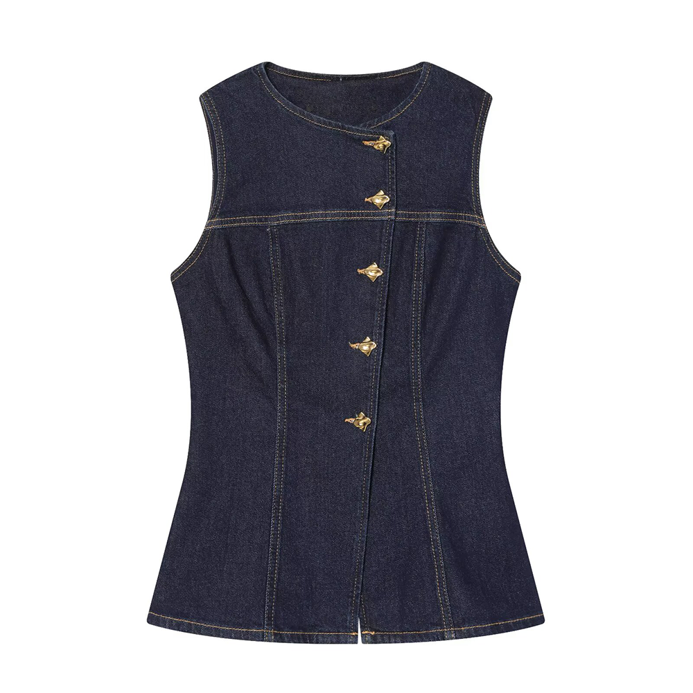 Women's slim single breasted denim vest