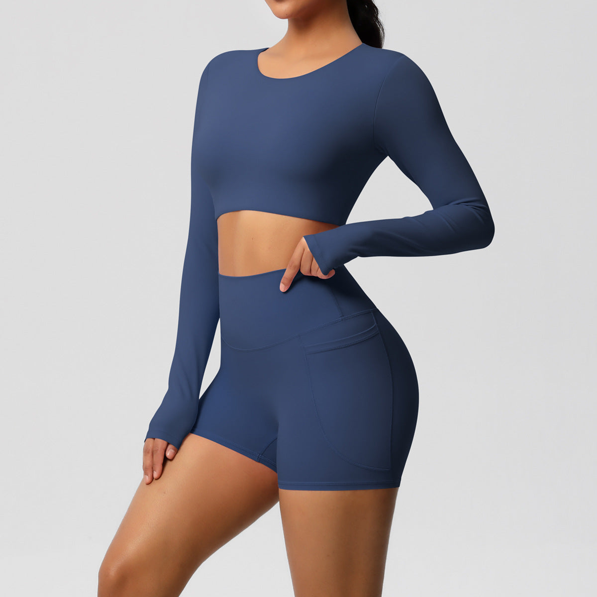 Ladies' New Solid Color Double-sided Nylon Sanding with Chest Pad Yoga Suit Sports Running Fitness Two-piece Suit