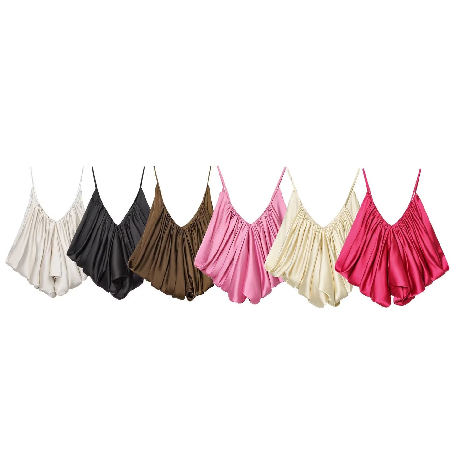Women's satin textured pleated suspender top