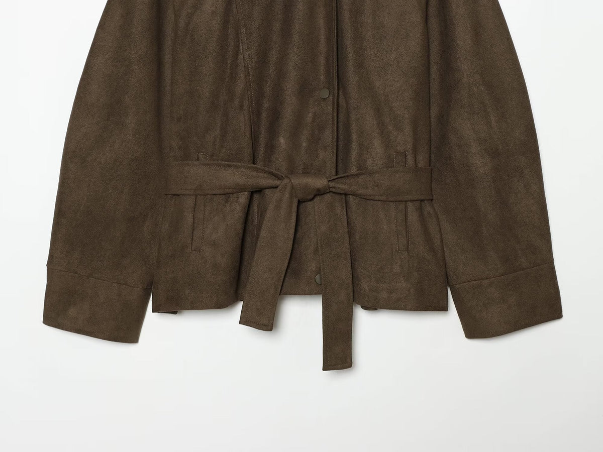 Women's with belt suede texture effect Coat