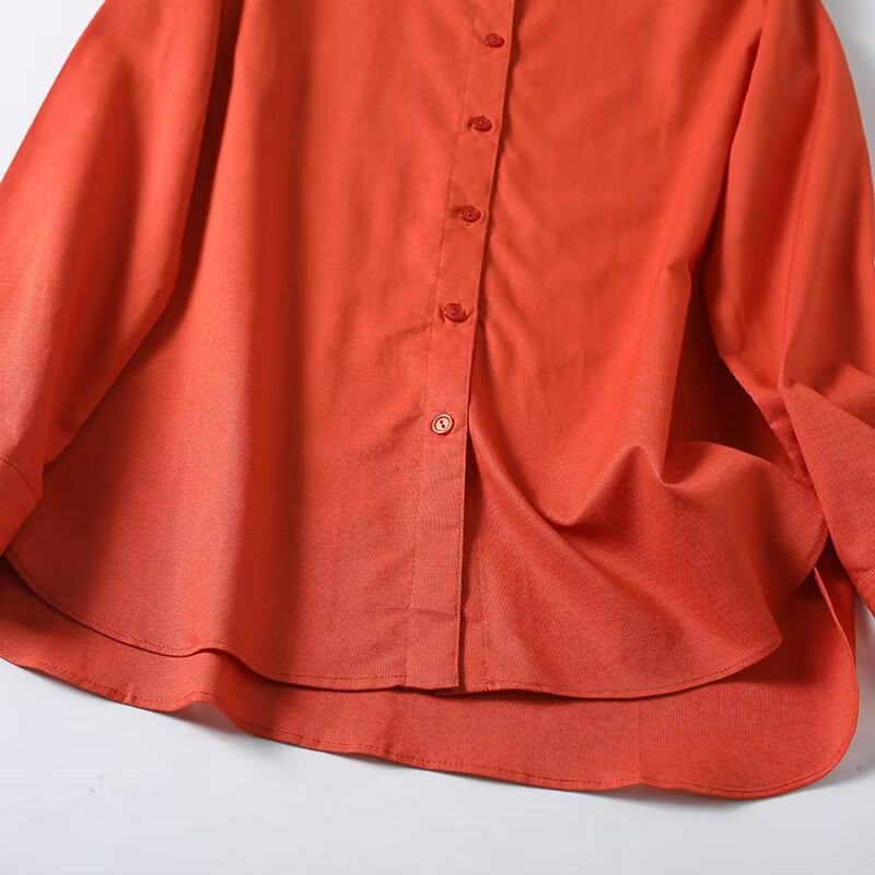 Women's casual linen blended Lapel shirt
