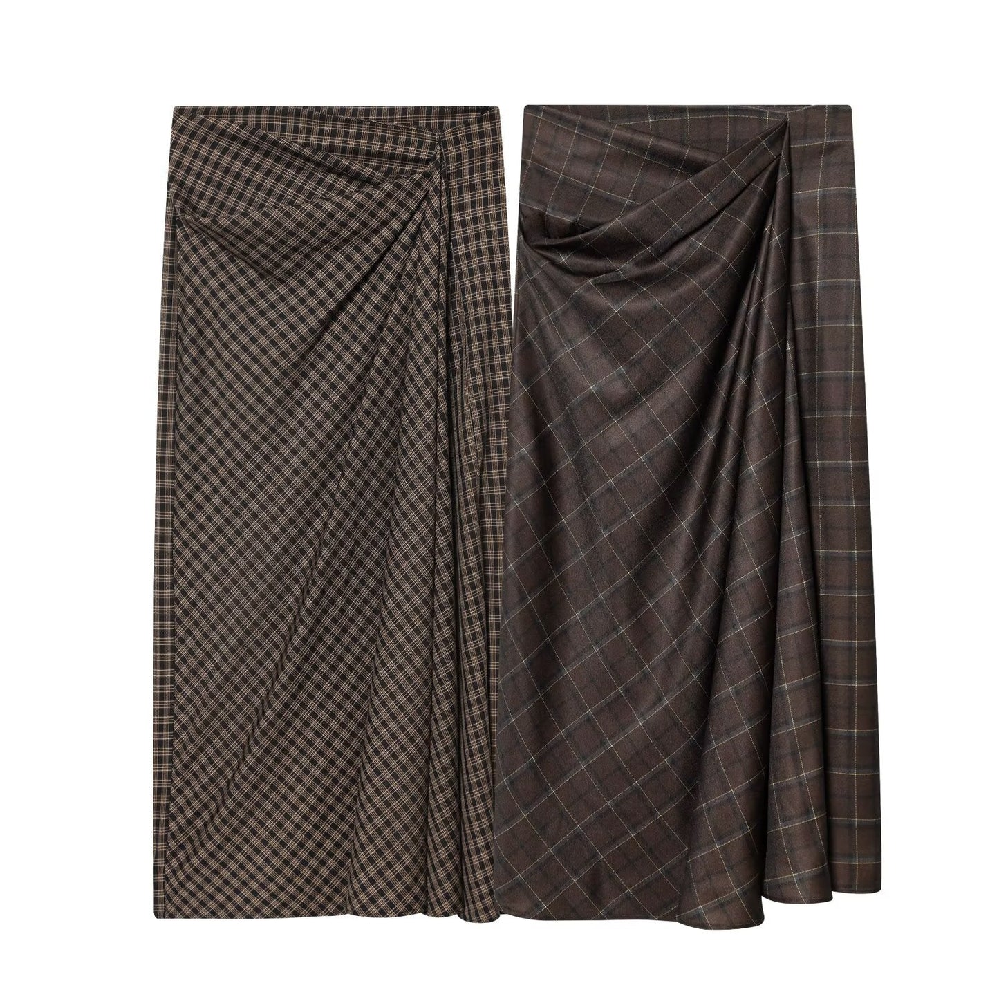 Women's pleated decorative plaid MIDI skirt