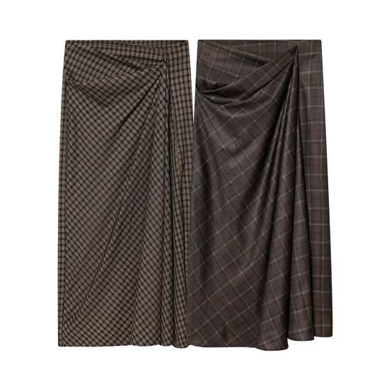 Women's pleated decorative plaid MIDI skirt