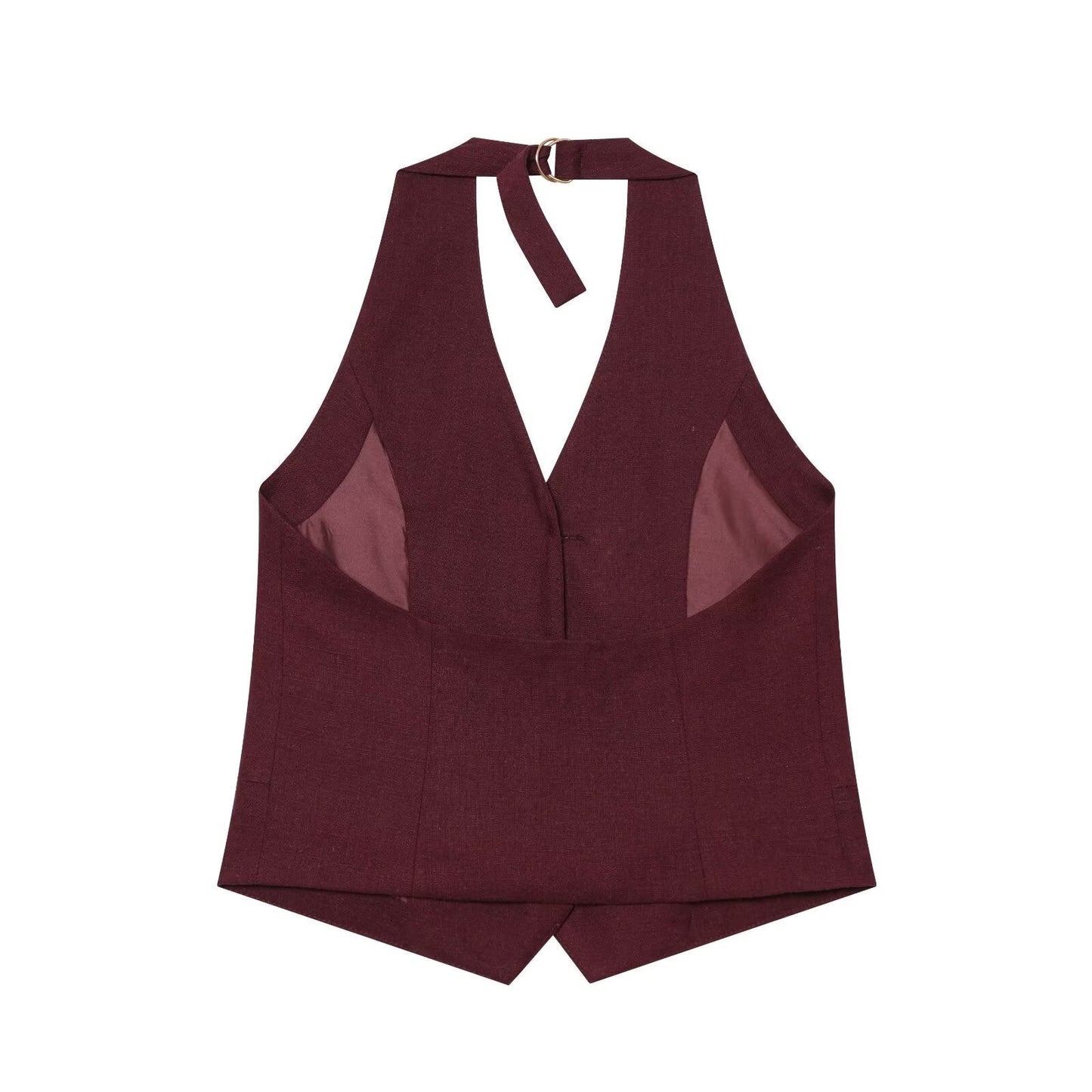 suit Women's 2 pieces linen blended halter neck vest+Shorts