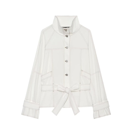 Women's contrasting bright line stand collar Coat