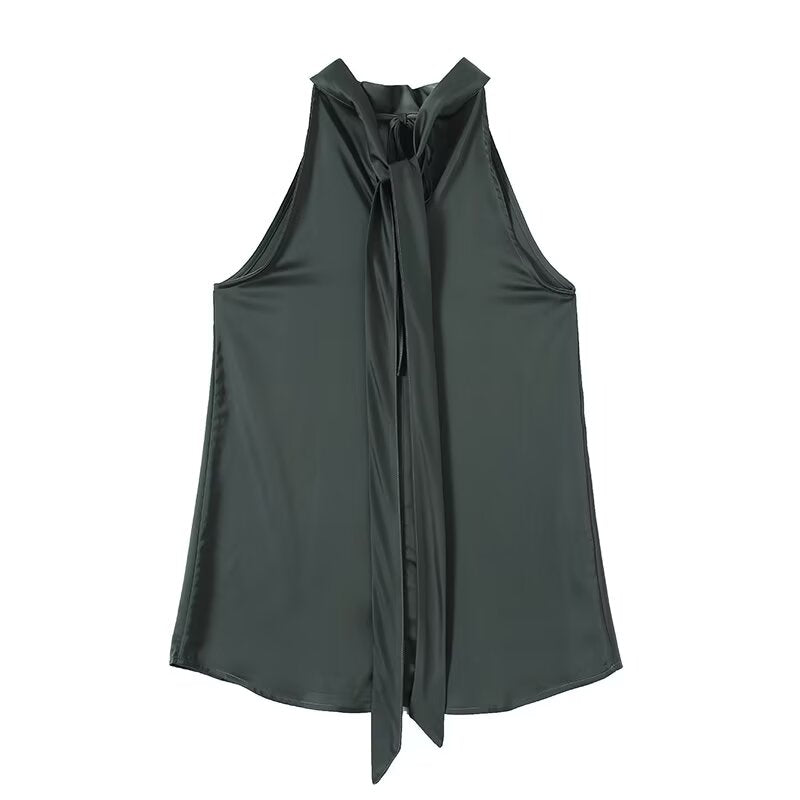 Women's satin textured hanging neck top