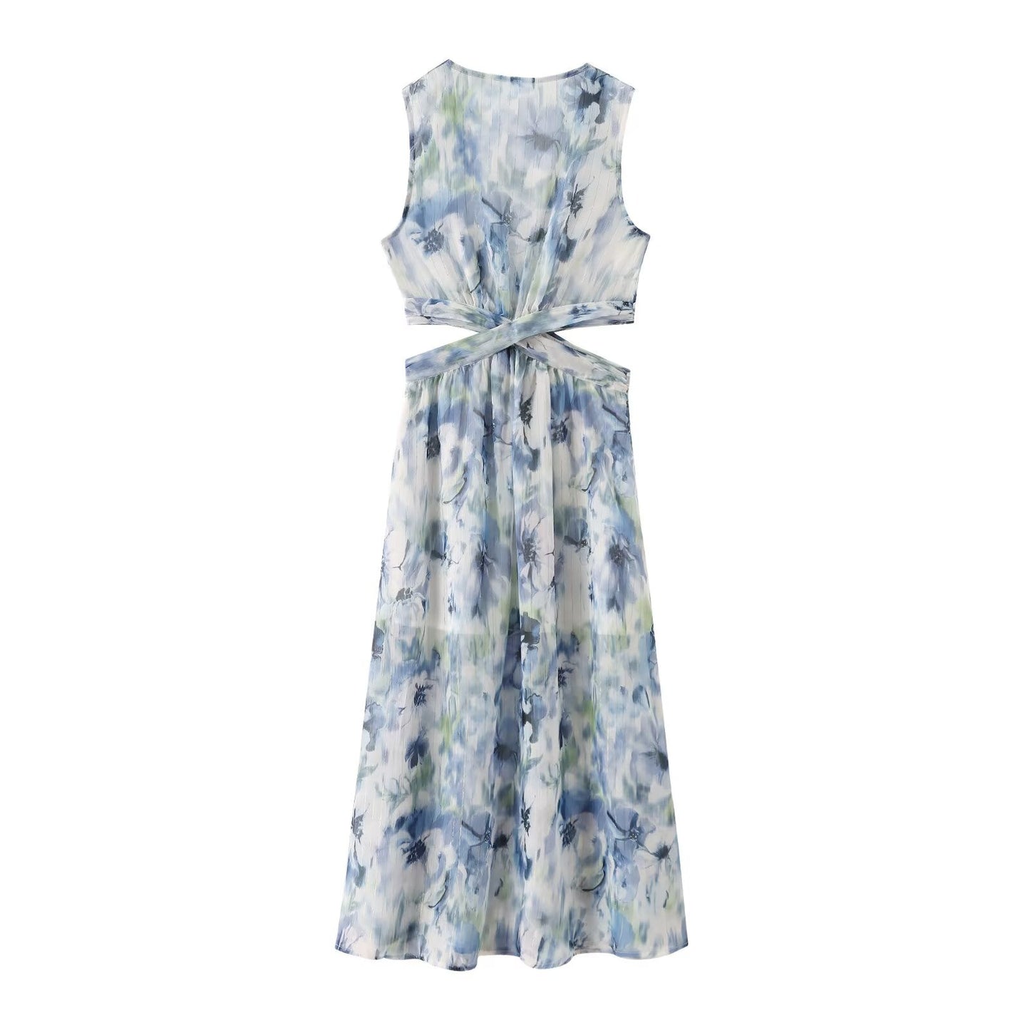 Women's Open Design Metallic Line Printed Dress