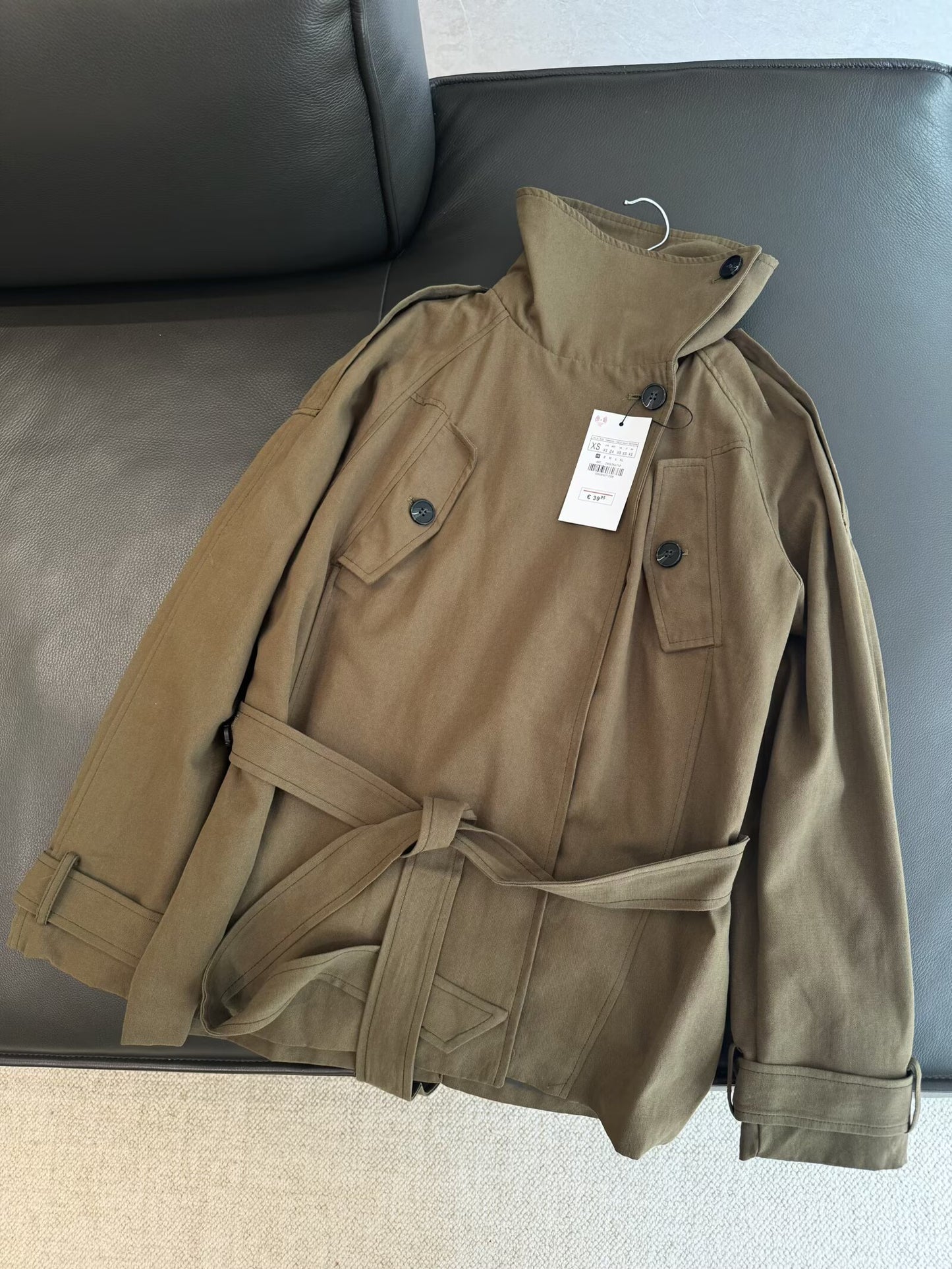 Women's With Belt loose short cotton windbreaker Coat