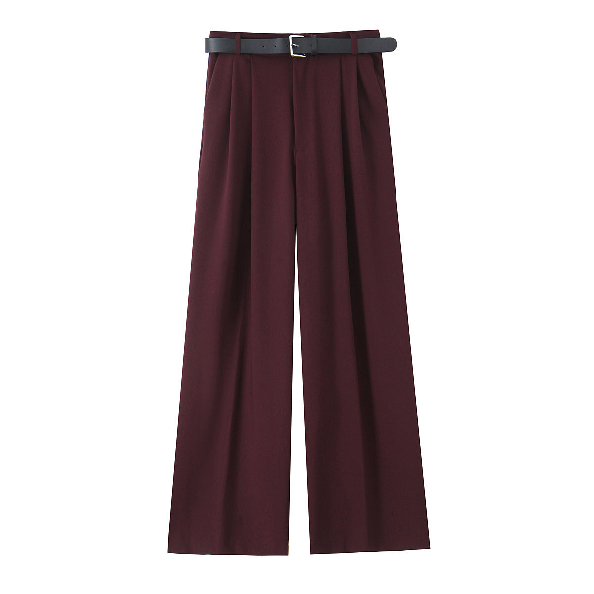 Women's new fashion belt decoration multi-color loose casual double pleated pants retro high waisted side pocket women's pants