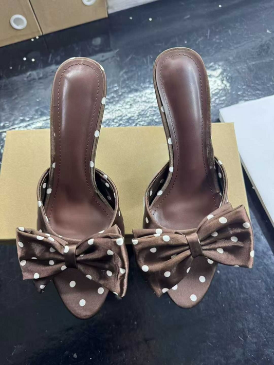 2026 Post-90s Airy Polka Dot Bow-Tie Stiletto Sandals