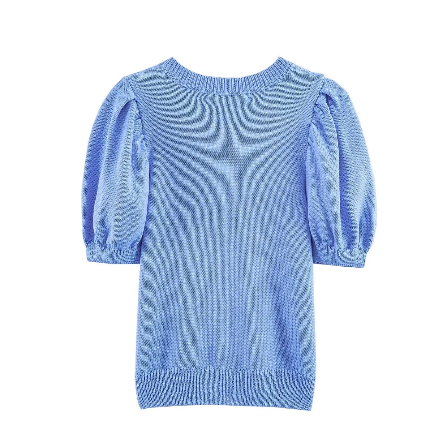 Women's O Neck bubble short sleeved knitted Coat