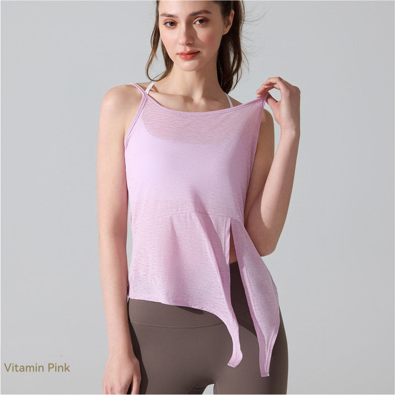 2026 women's new yoga blouse sweat-absorbent breathable split sports camisole