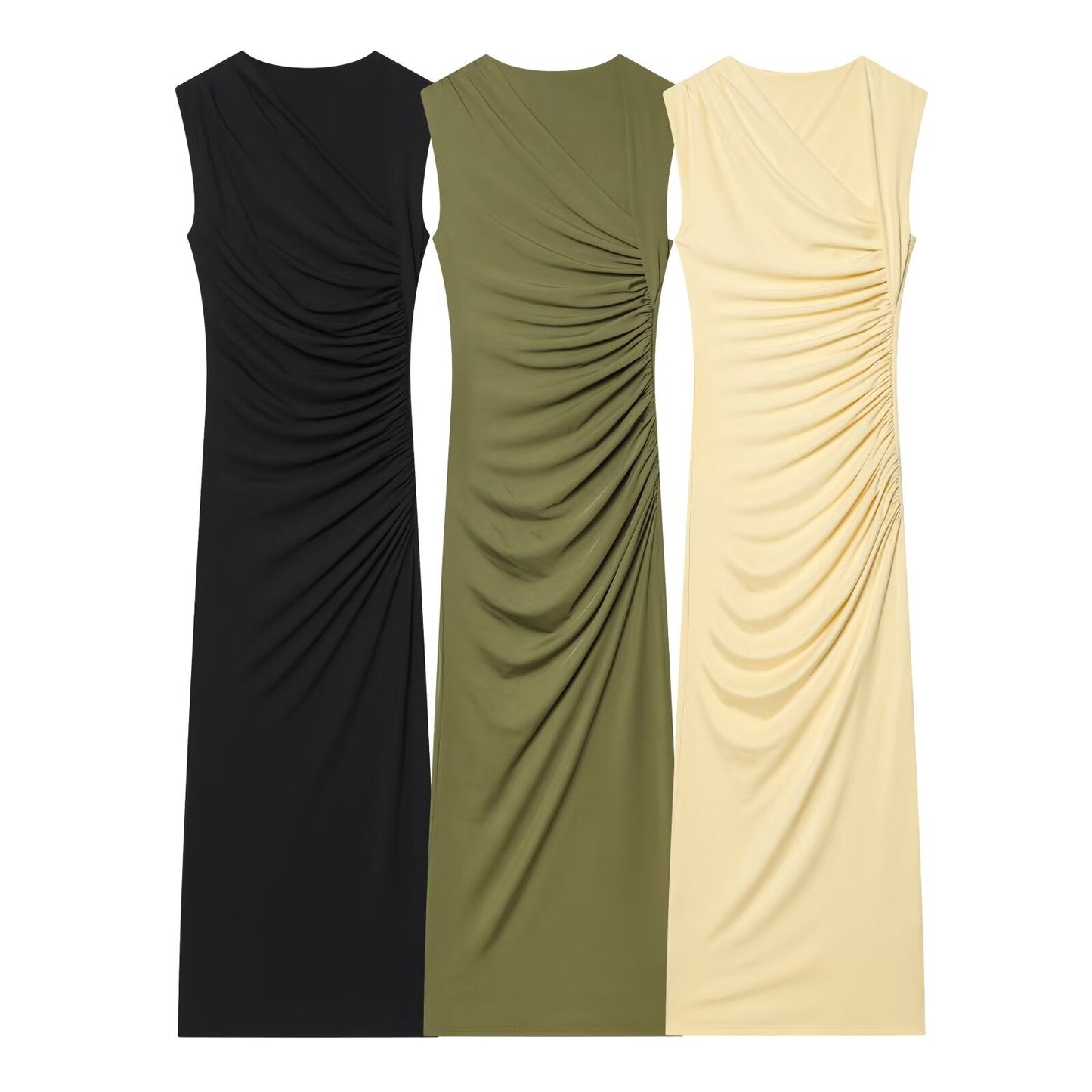 Women's pleated decorative elastic slim MIDI dress