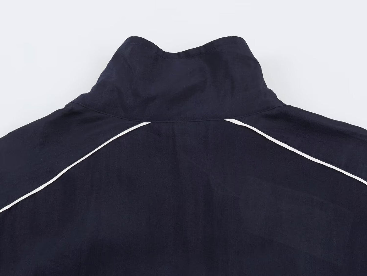 Women's stand collar contrasting striped loose Coat