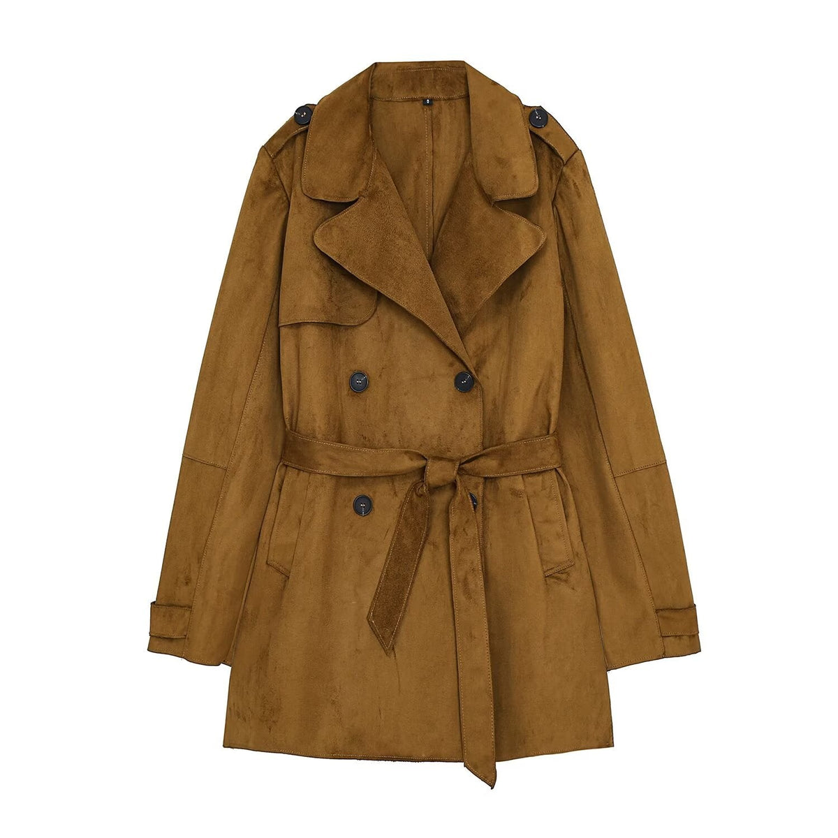 Women's with belt loose suede effect windbreaker Coat