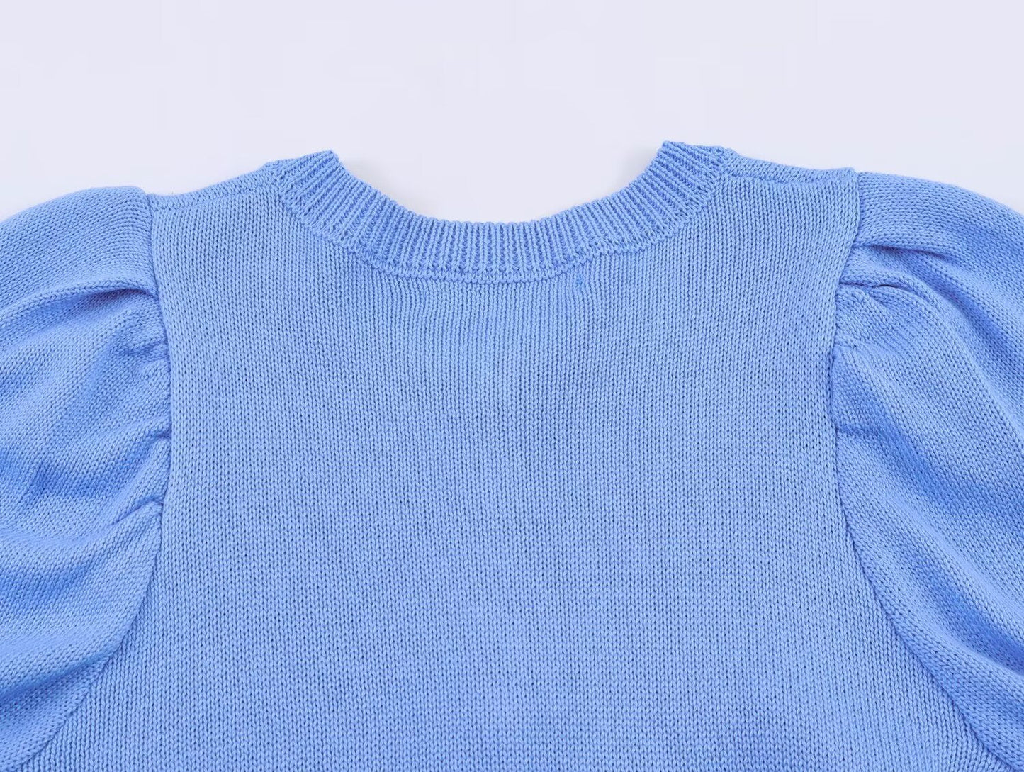 Women's O Neck bubble short sleeved knitted Coat