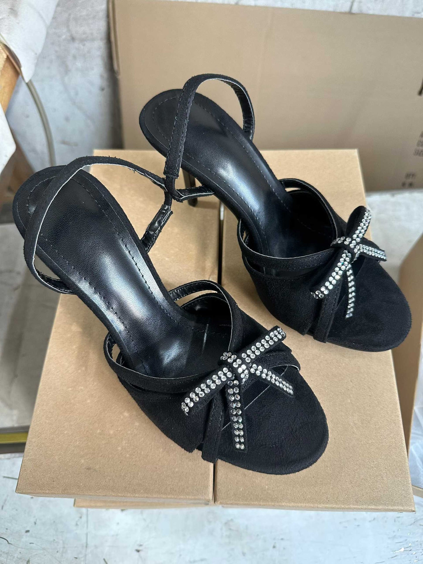 2026 Spring New Women's Shoes Rhinestone Bow Open Toe High-Heeled Sandals