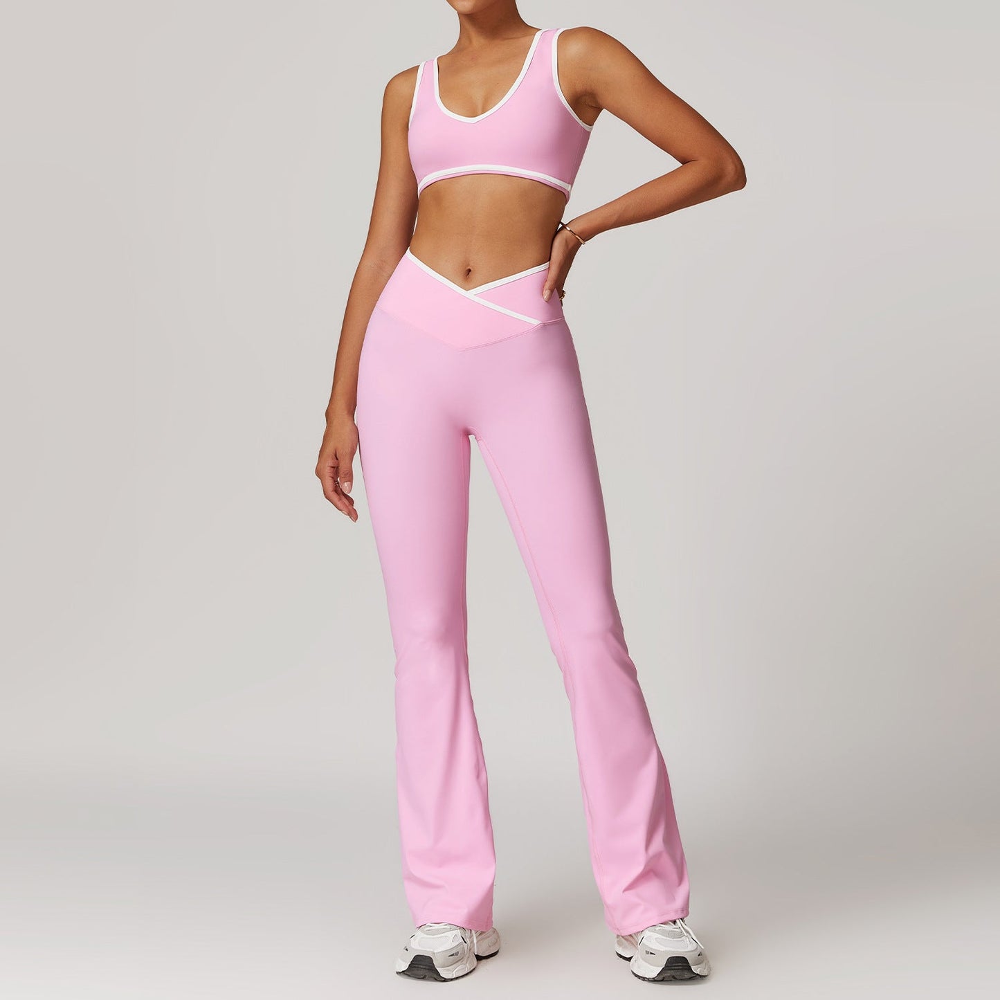 Women's New Cross-waist Sports Suit Female Contrast Backless Tight Nude Yoga Suit Running Fitness Yoga Suit