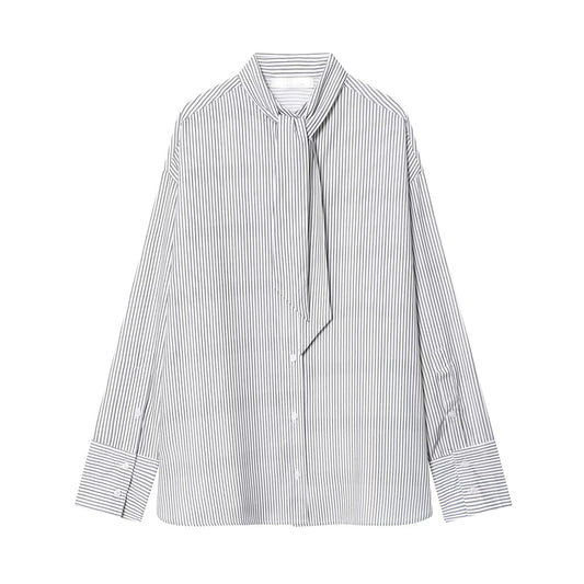 Women's New Scarf Decorative Striped Poplin Shirt