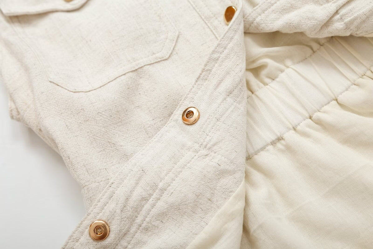suit Women's 2 pieces pocket decoration linen blend vest+Pants