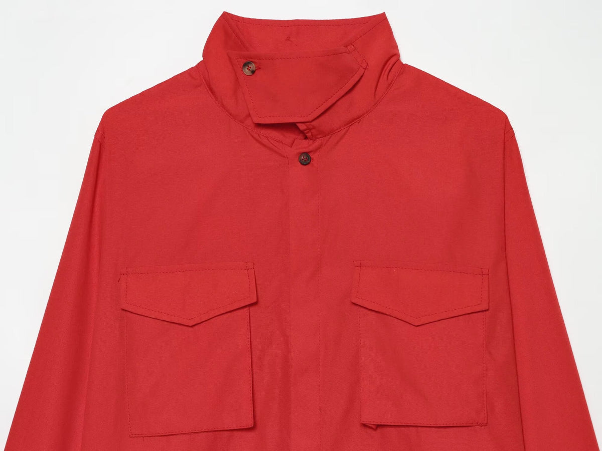 Women's pocket decoration casual stand collar shirt