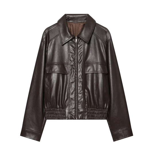 Women's casual short imitation leather jacket Coat