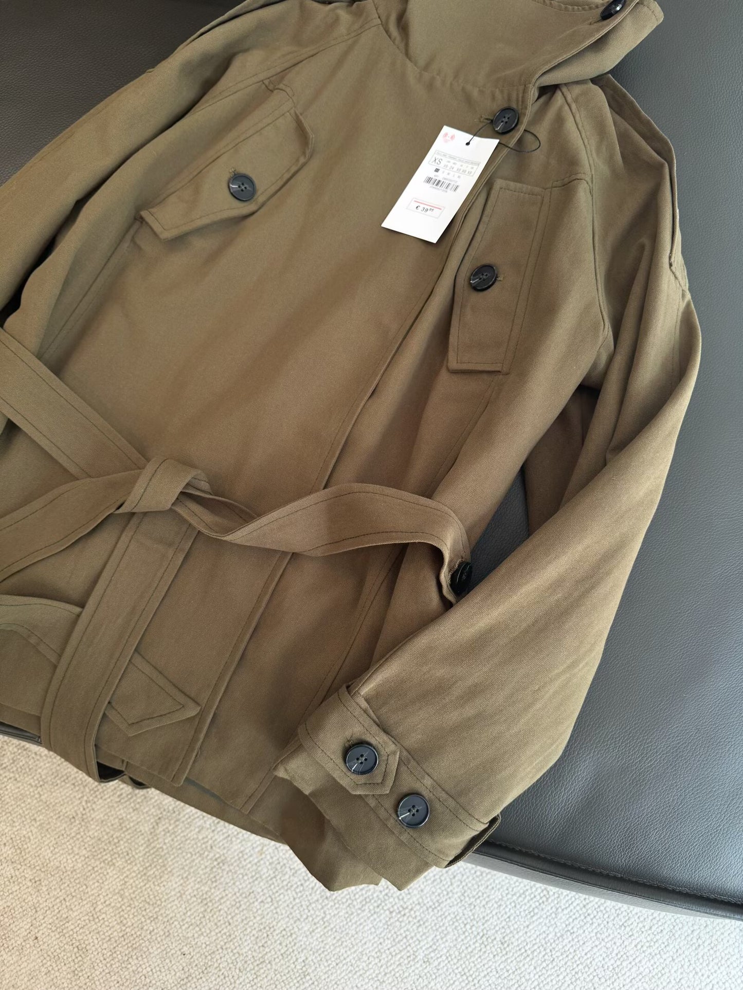 Women's With Belt loose short cotton windbreaker Coat