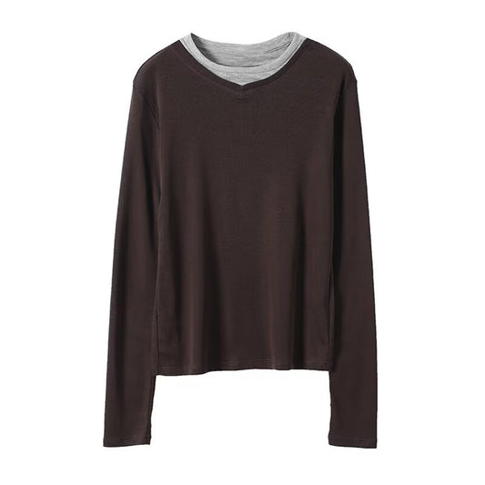 Women's long sleeved base slim O Neck T-shirt