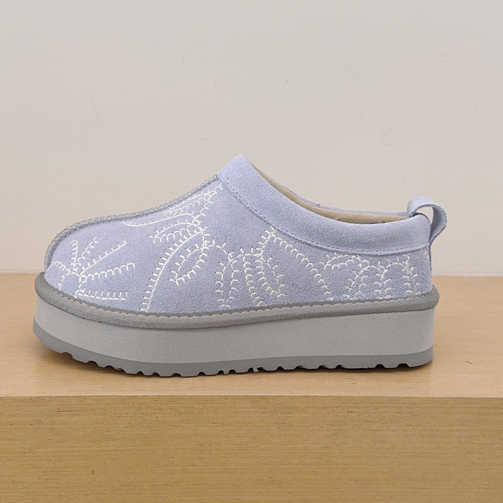 Women's new embroidered snow boots with shallow mouth and thick platform