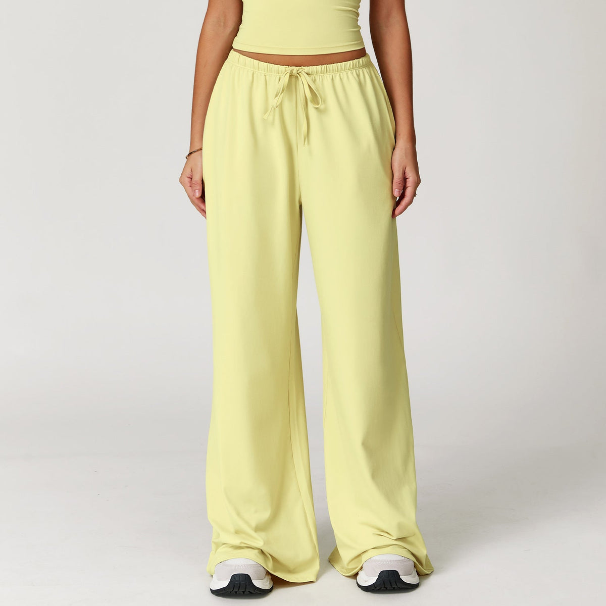 Women's new sanding drooping wide leg elastic drawstring trousers
