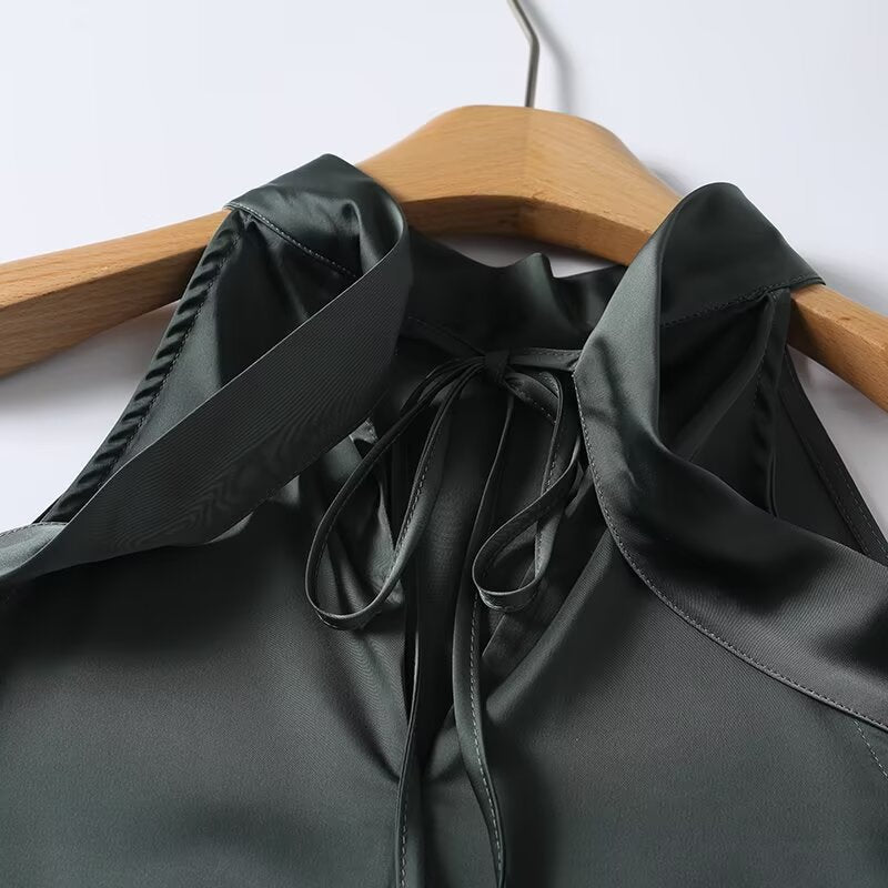 Women's satin textured hanging neck top