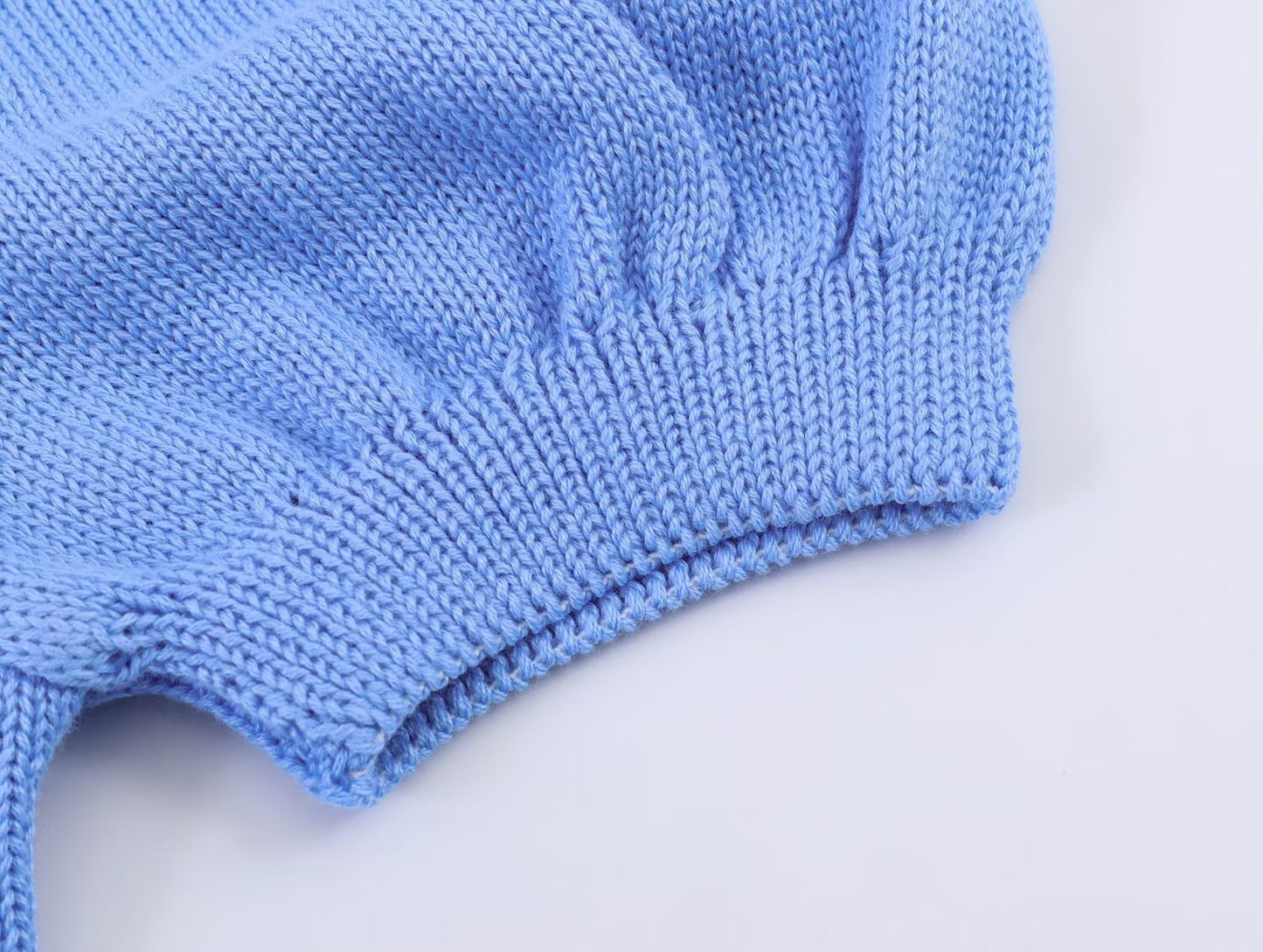 Women's O Neck bubble short sleeved knitted Coat