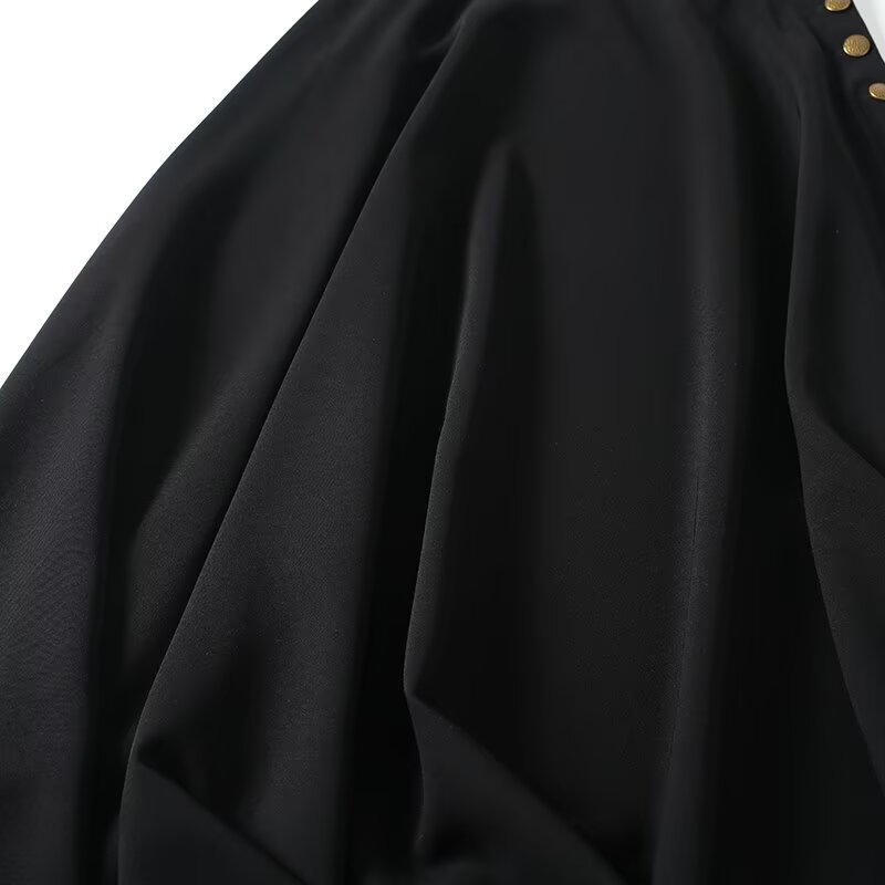 Women's casual draped gold Button-up flared skirt