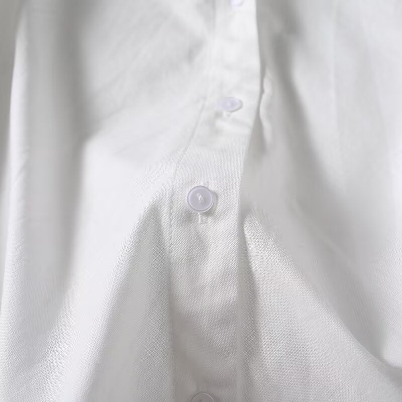 Women's linen blended stand collar shirt