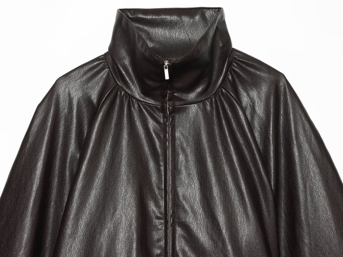 Women's leather effect pleated jacket
