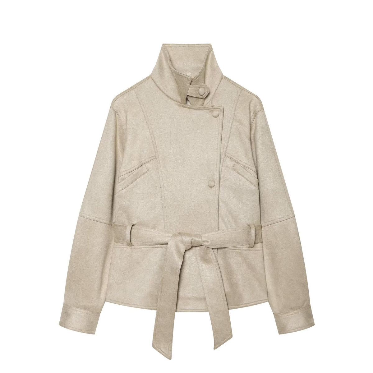 Women's with belt suede short slim jacket Coat