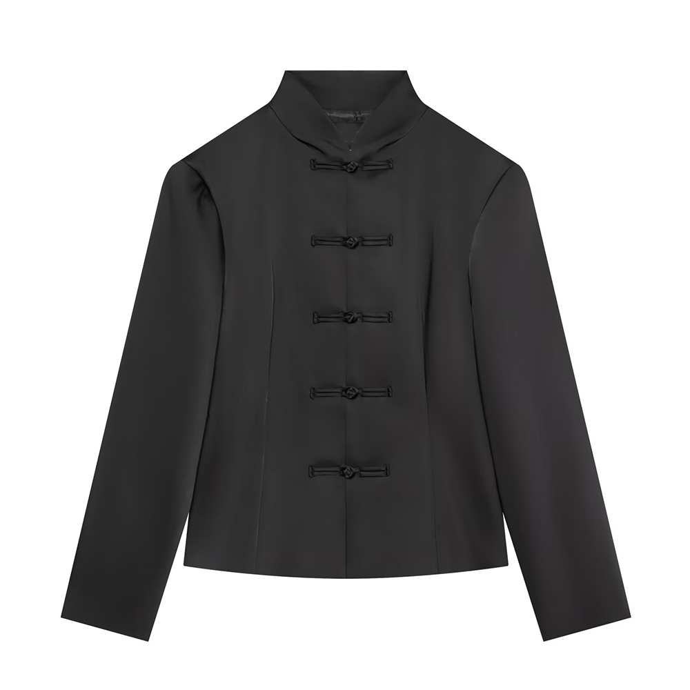 Women's knot buckle decorative satin textured Coat