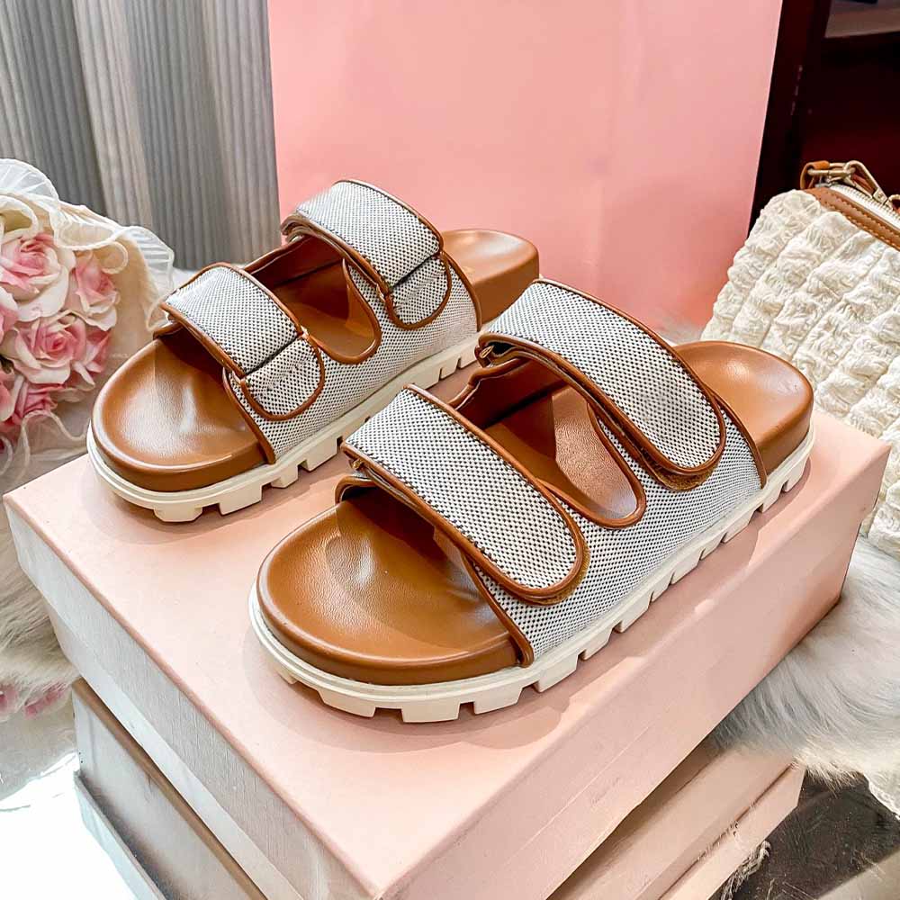 2026 ladies new fashion hook and loop color matching platform slippers have a shoe box