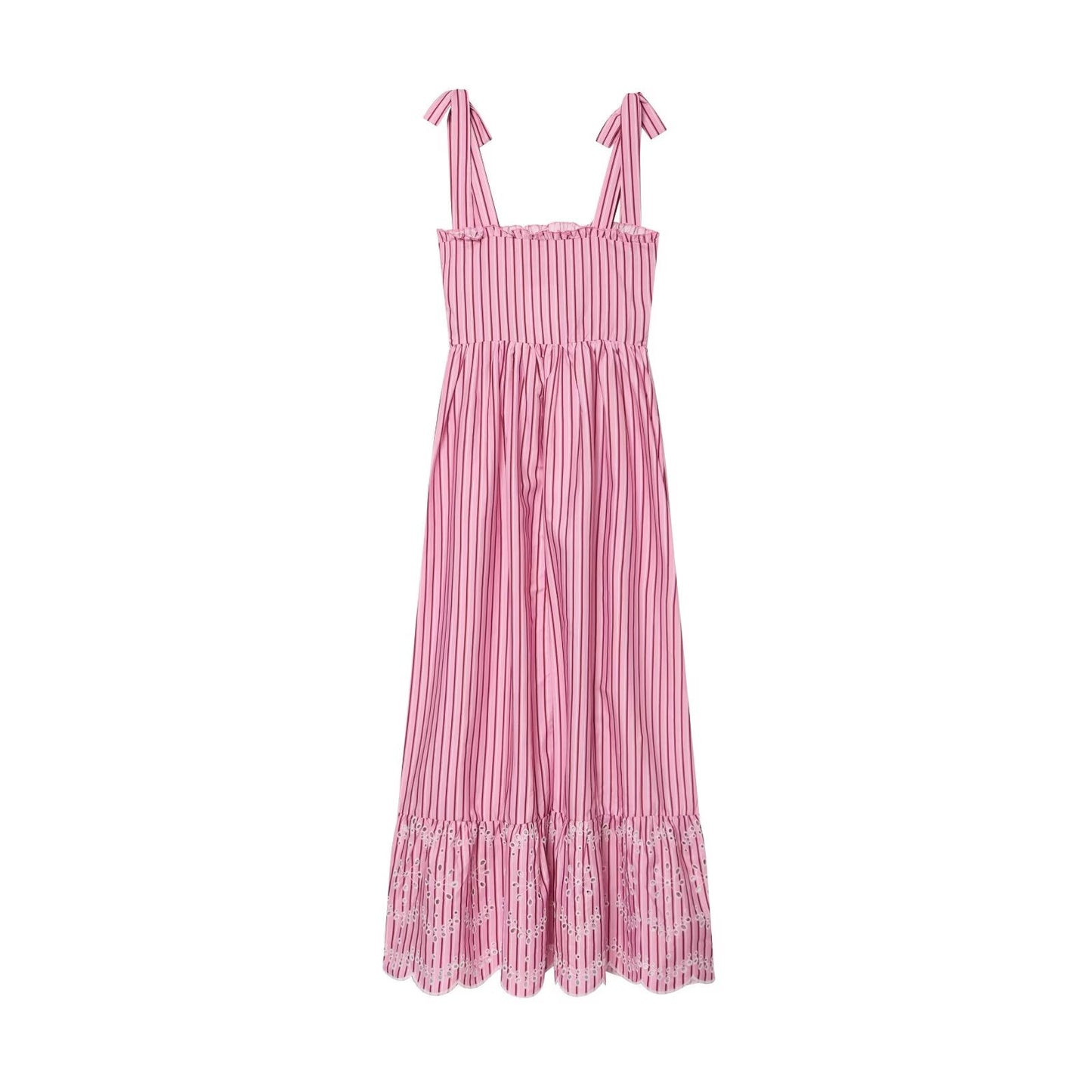 Women's bow wide shoulder strap striped dress