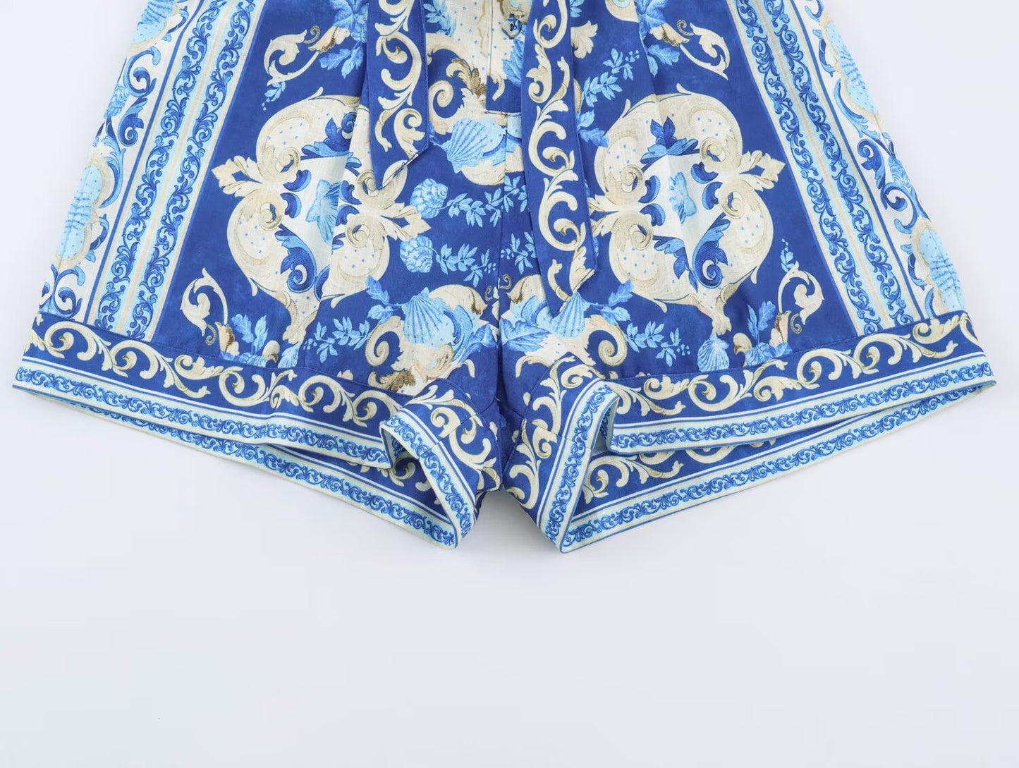Women's vacation style slim printed jumpsuit shorts