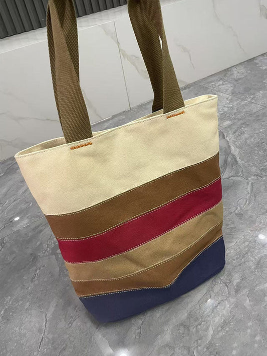 Women's Joker Embroidery Large-capacity Splicing Contrast One-shoulder Canvas Bag