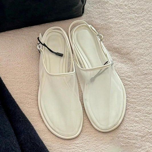 Women's 2025 Summer New Mesh Fabric Mesh Shoes Round Head Breathable Flat-bottomed Slippers and Sandals.