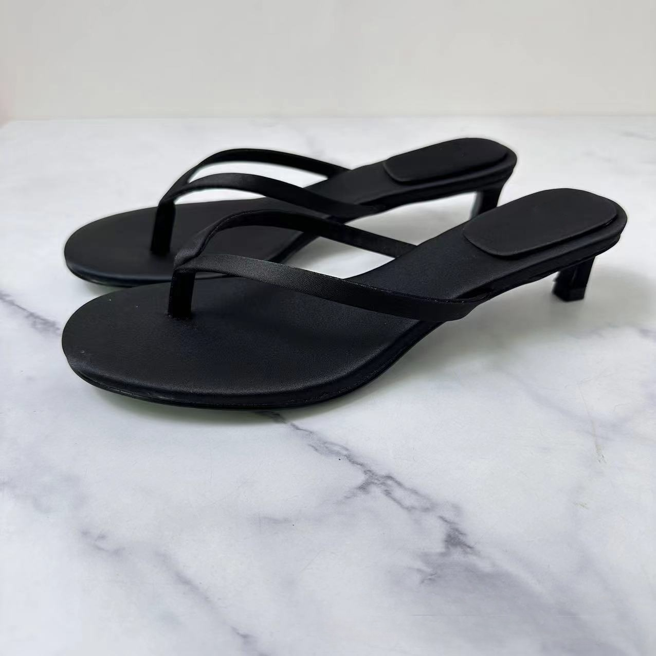 2026 New Women's Shoes Round Toe High Heel Thong Mid-Heel Open Heel Sandals
