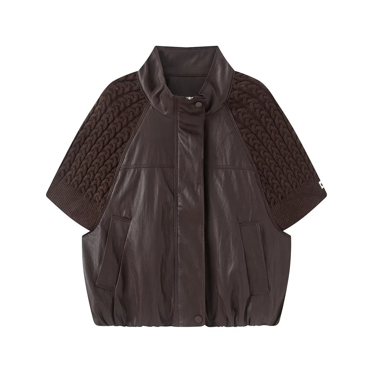 Women's casual knitted patchwork Faux Leather Coat