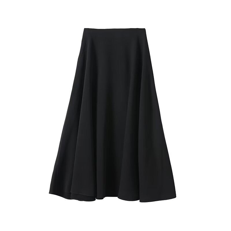 Women's casual draped gold Button-up flared skirt