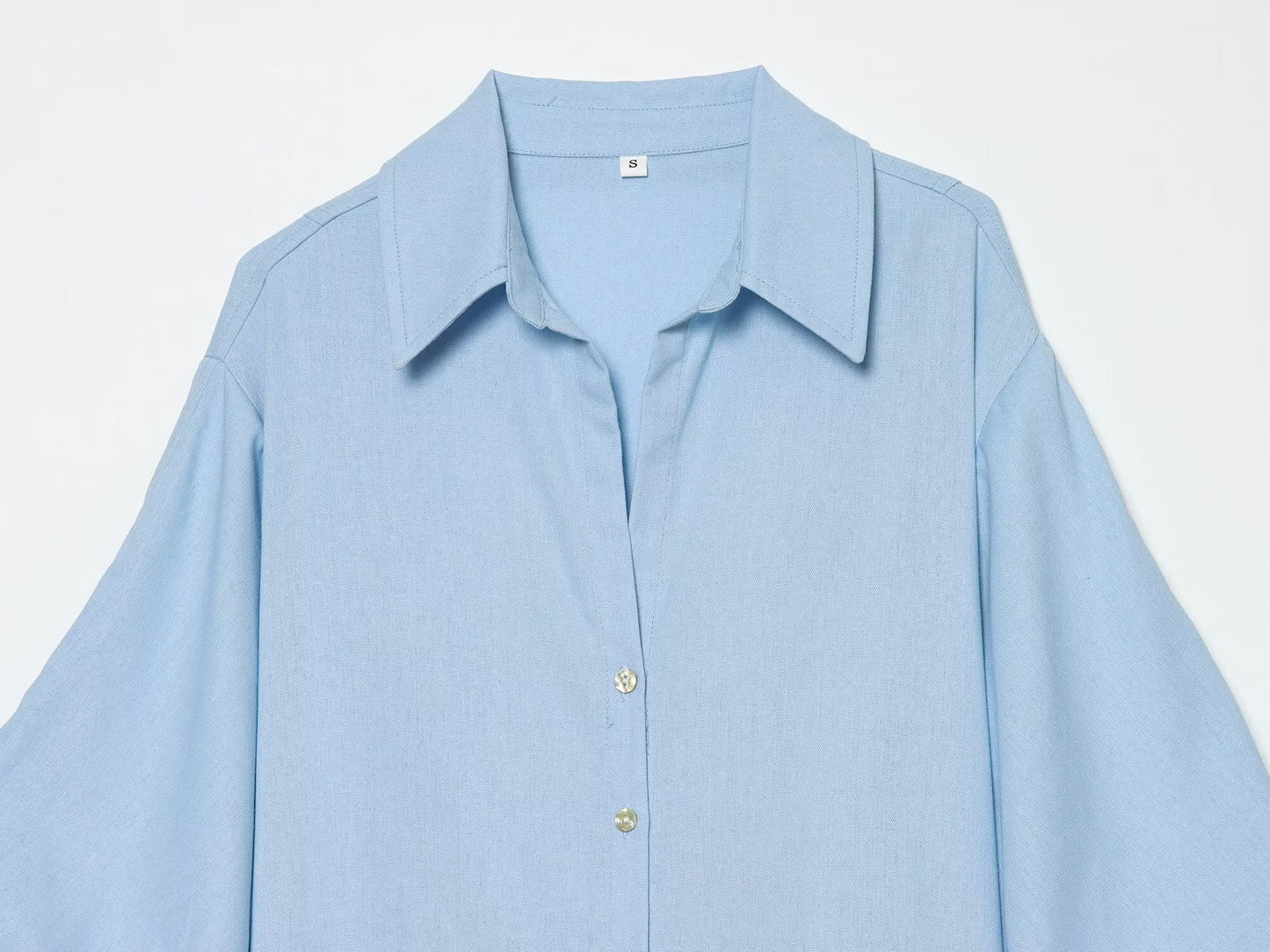 Women's linen blended bubble sleeve shirt