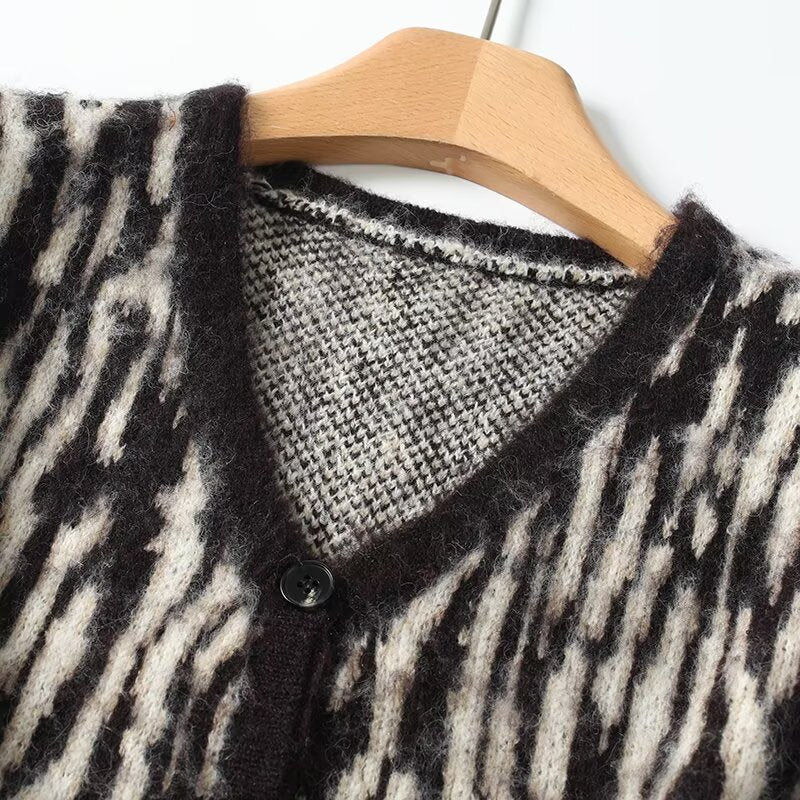 Women's printed striped V-neck knitted vest